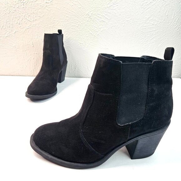 H&M Casual Western Ankle Boots Size 8 Black Pull On Chelsea Block Heel Booties - Picture 1 of 11